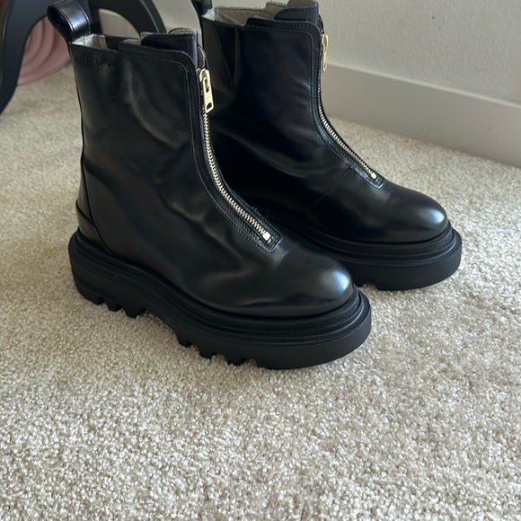 NWT All Saints Othello Black Leather Lug Sole Booties with Gold Zipper - sz 8 - Picture 13 of 16